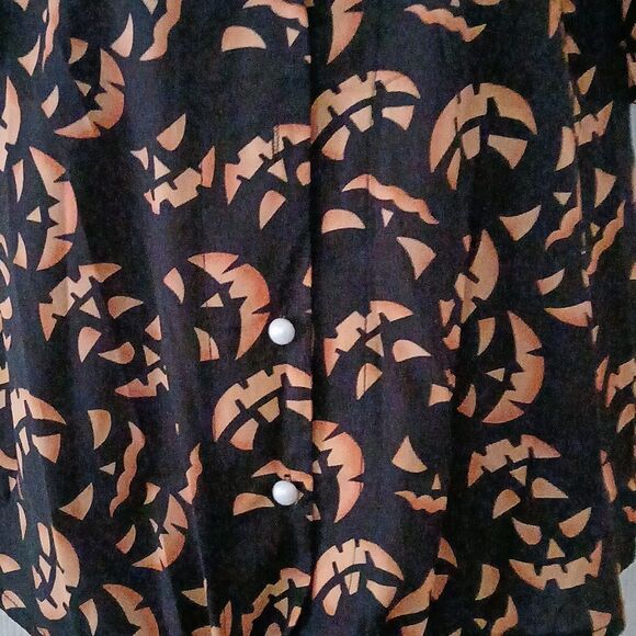 Flutter Sleeve Tie Front Halloween Pumpkin Jack O Lantern Blouse Top Sz XL NWT - Picture 3 of 6